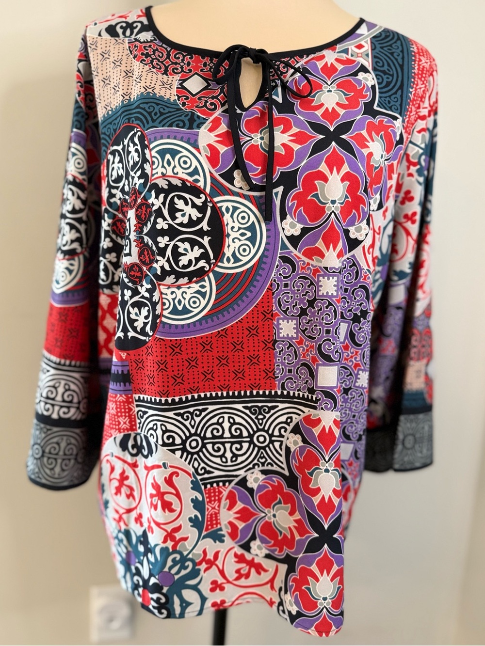 Bob Mackie tunic top patchwork multicolored & pattern SZ LG